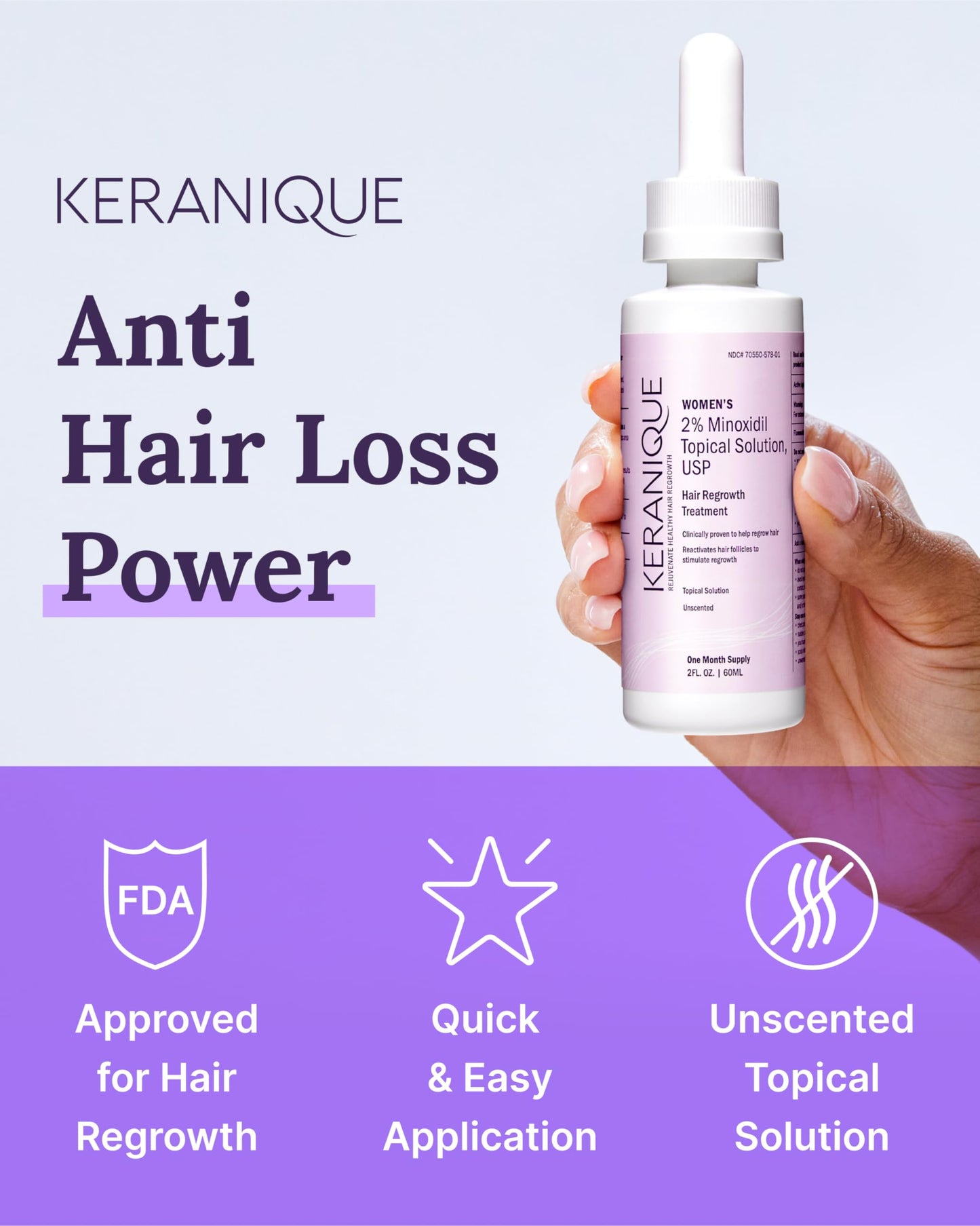 Keranique women hair loss solution thirty day supply packaging details