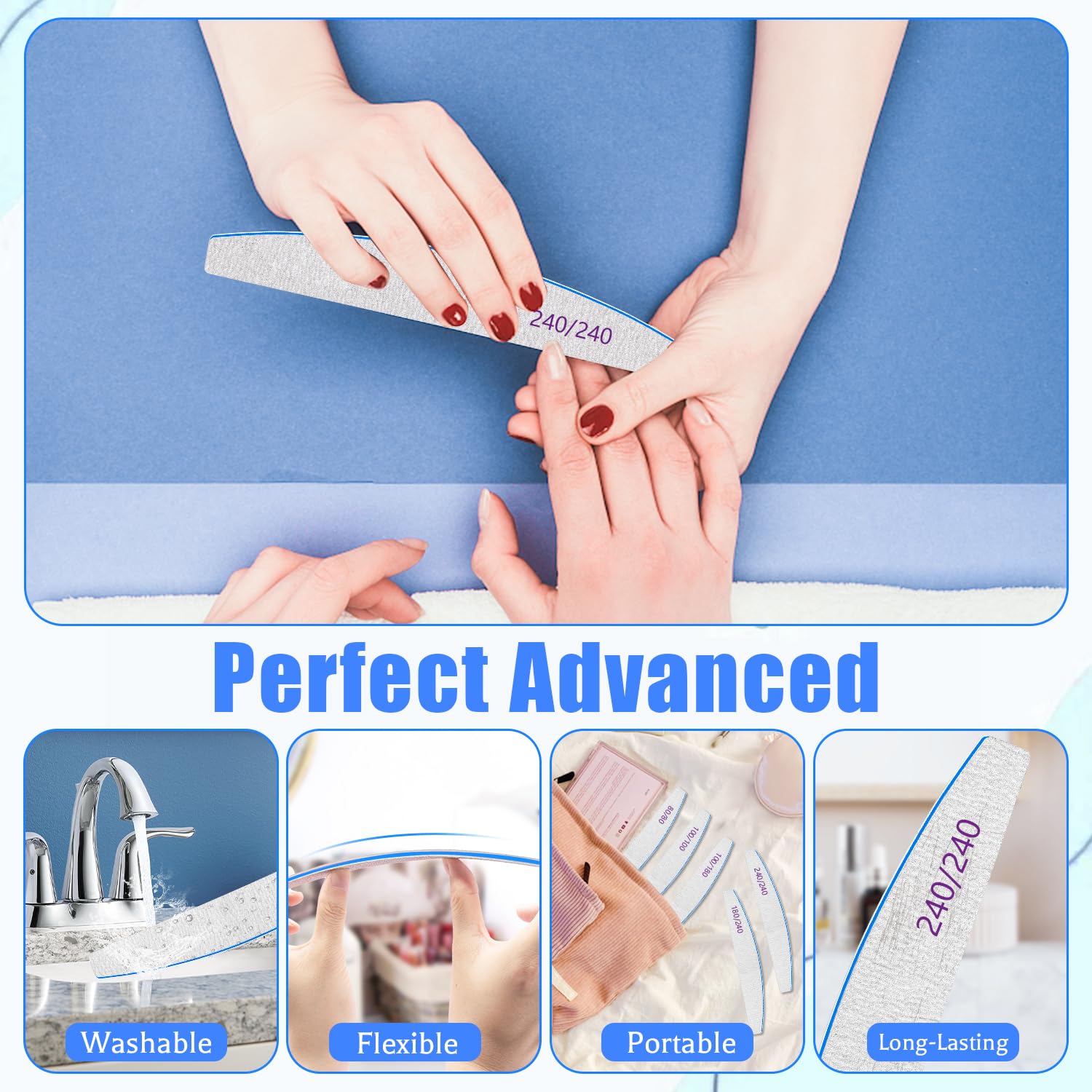 Washable emery board nail file professional salon tool