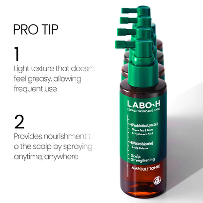 Applying LABO-H hair loss relief tonic directly onto the hair roots