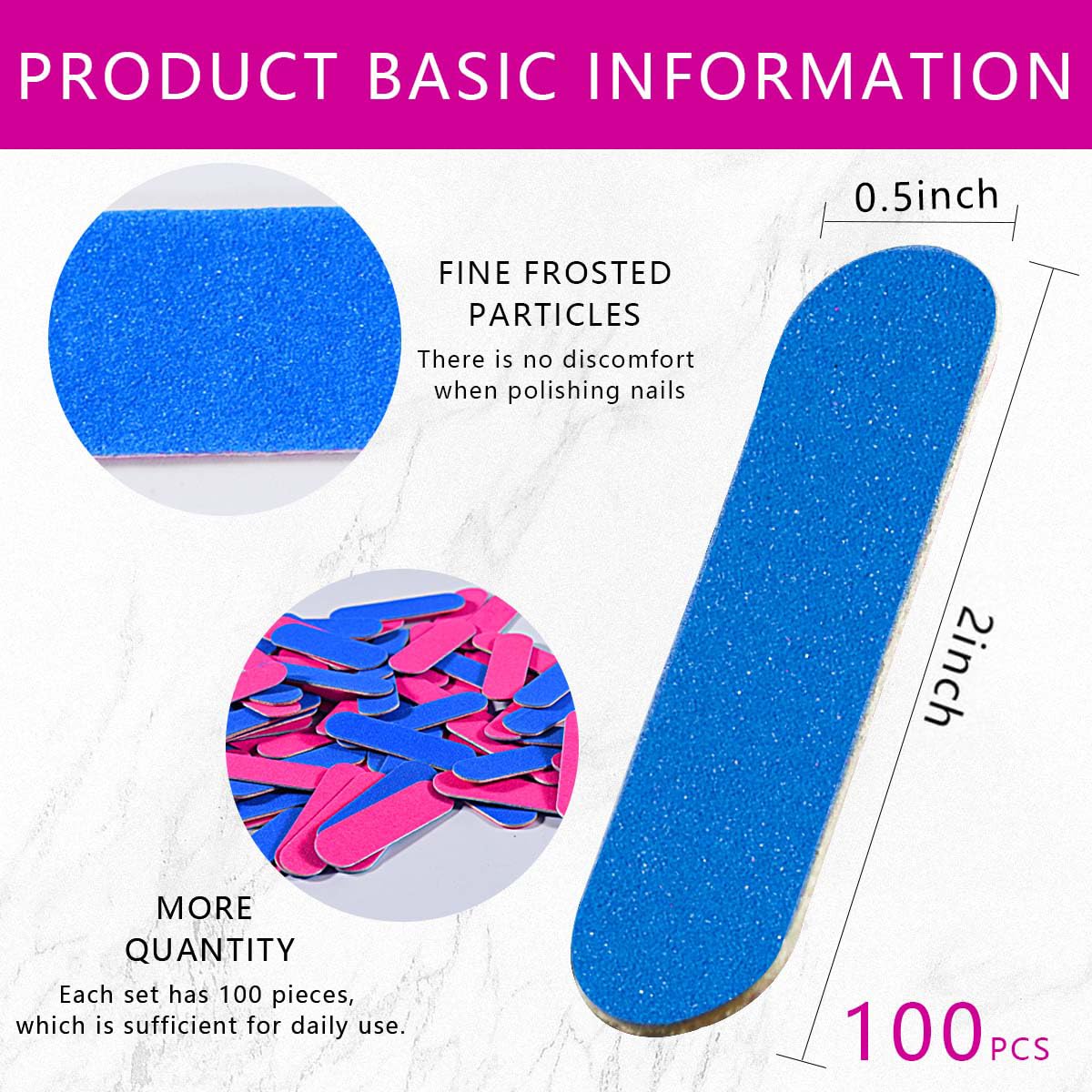 Kiseer disposable emery boards blue and pink sides
