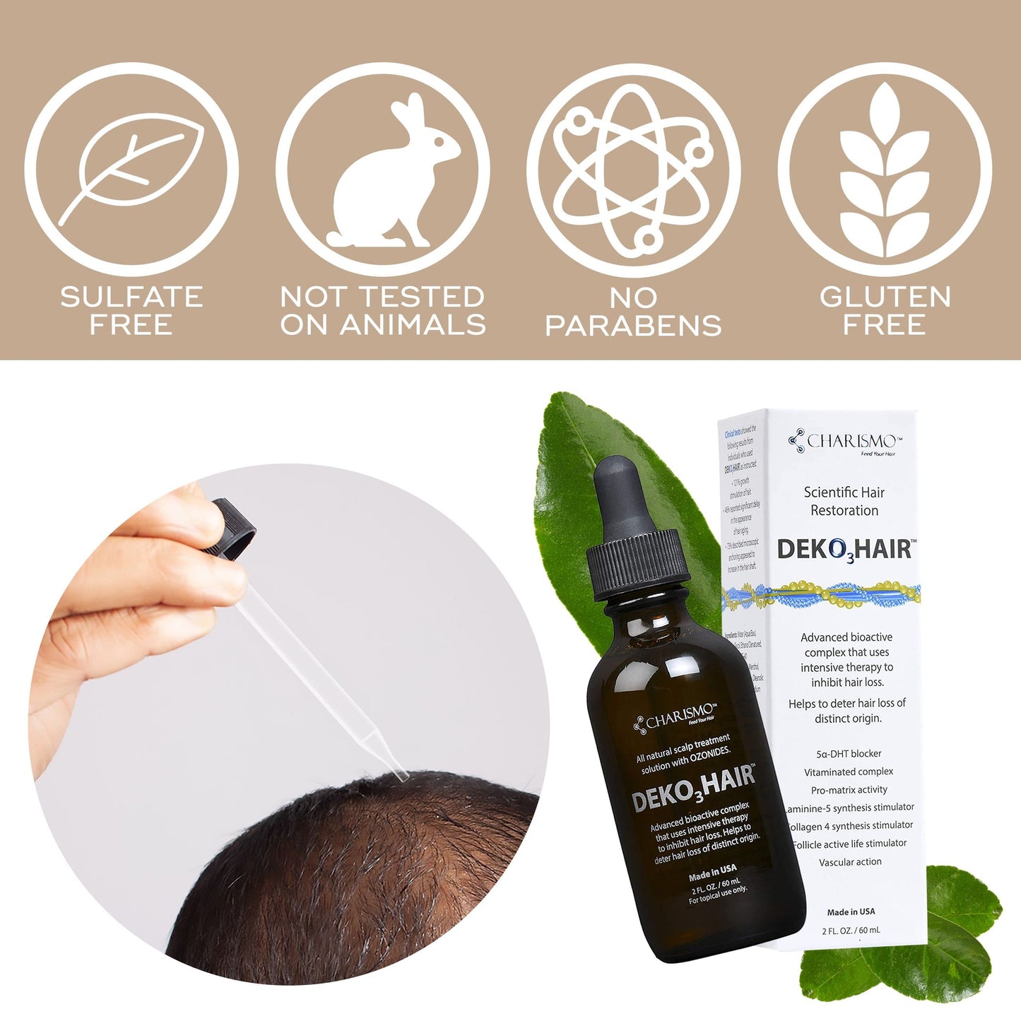 Advanced hair density treatment bottle illustrating authentic quality seals