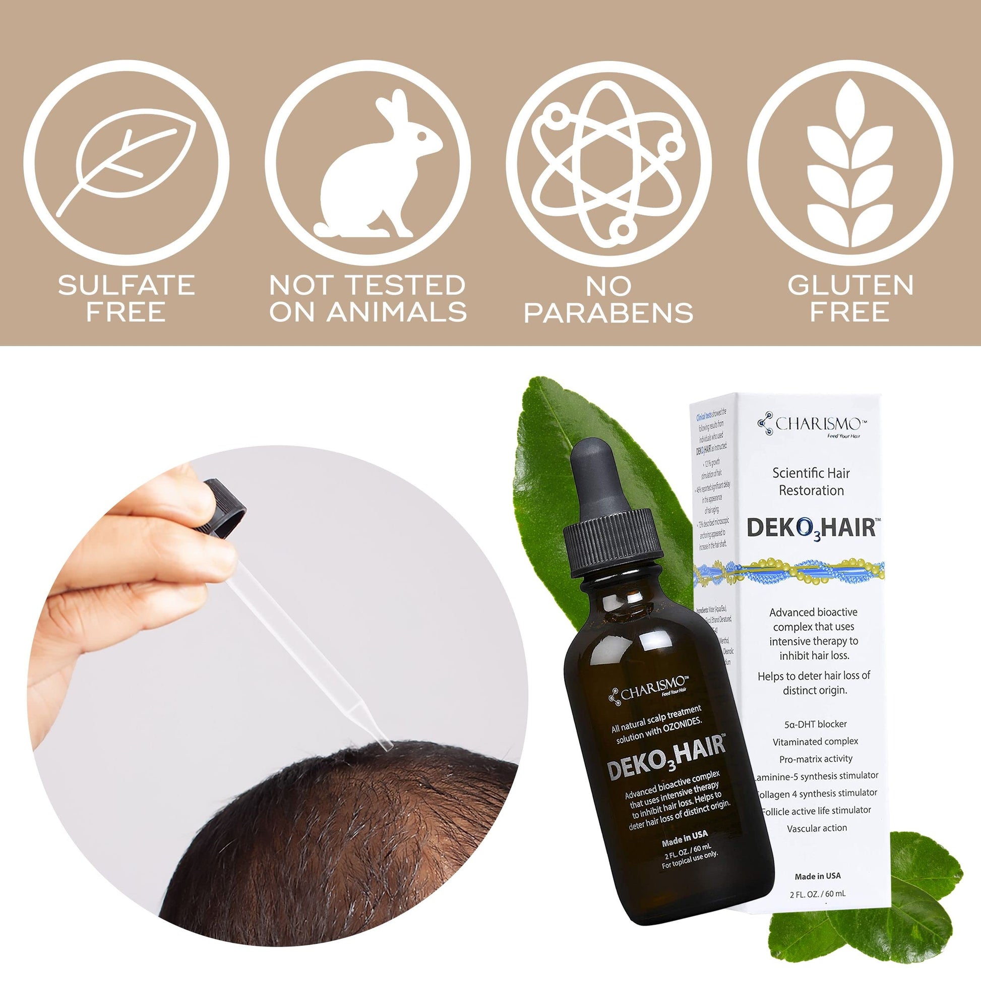 Advanced hair density treatment bottle illustrating authentic quality seals