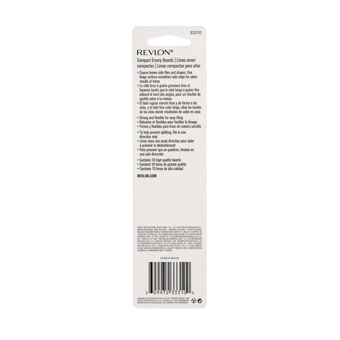 Close up of Revlon travel size emery board nail file