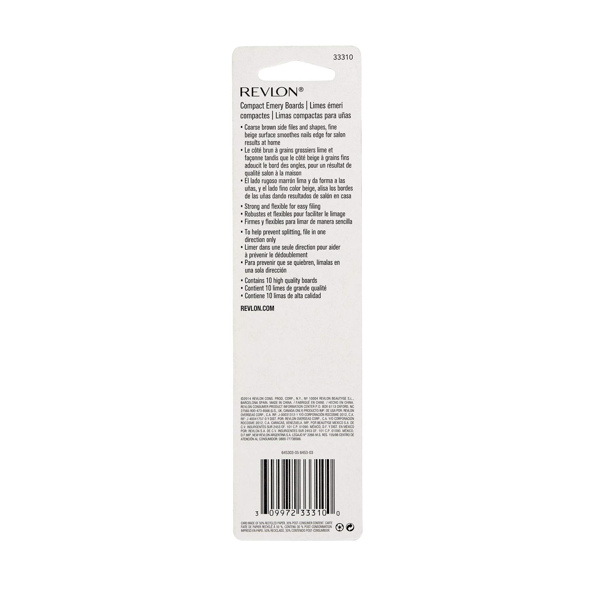 Close up of Revlon travel size emery board nail file