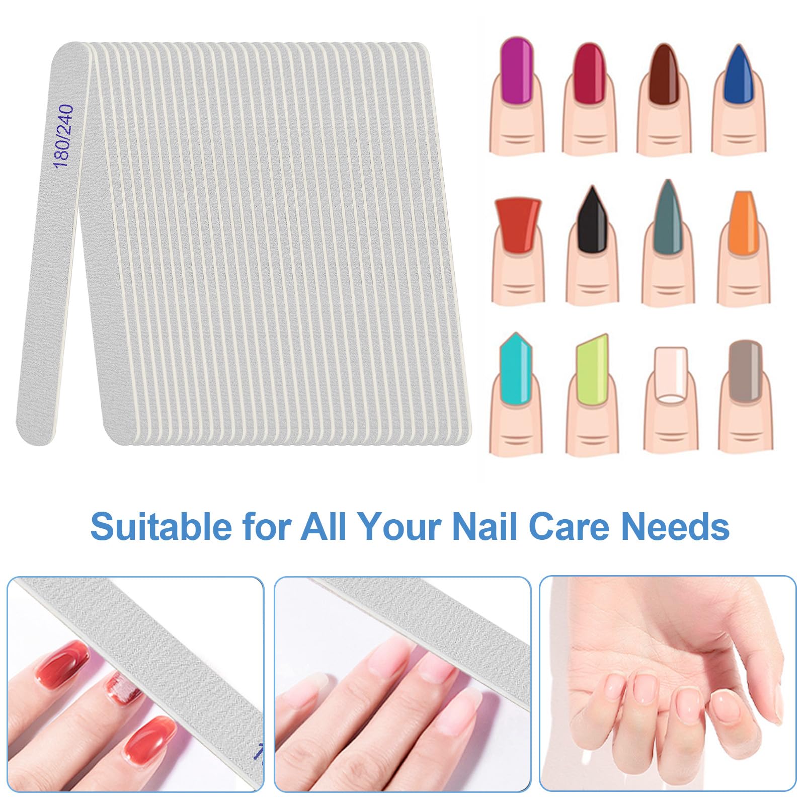Hand holding AhaTopia emery board shaping natural nail
