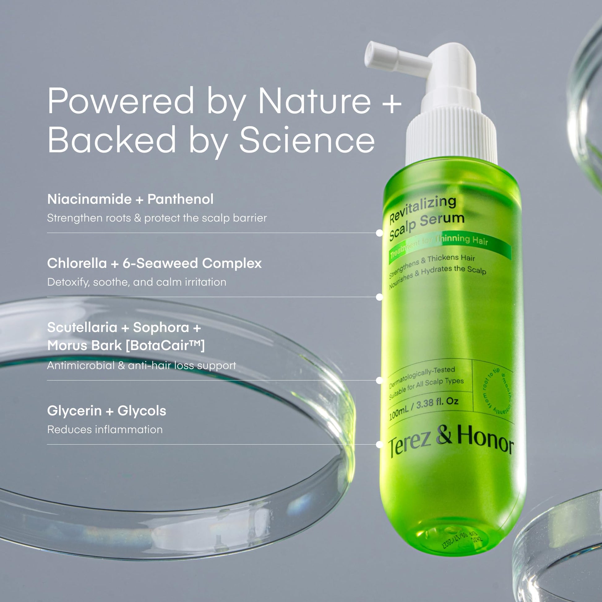 Lightweight non greasy scalp serum for thinning hair application