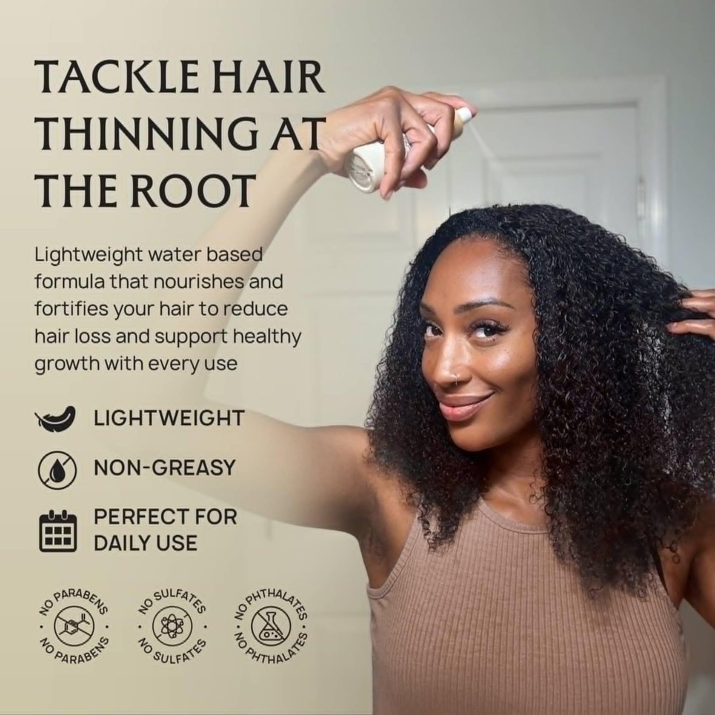 Lebanta hair growth tonic spray packaging showing organic ingredients.