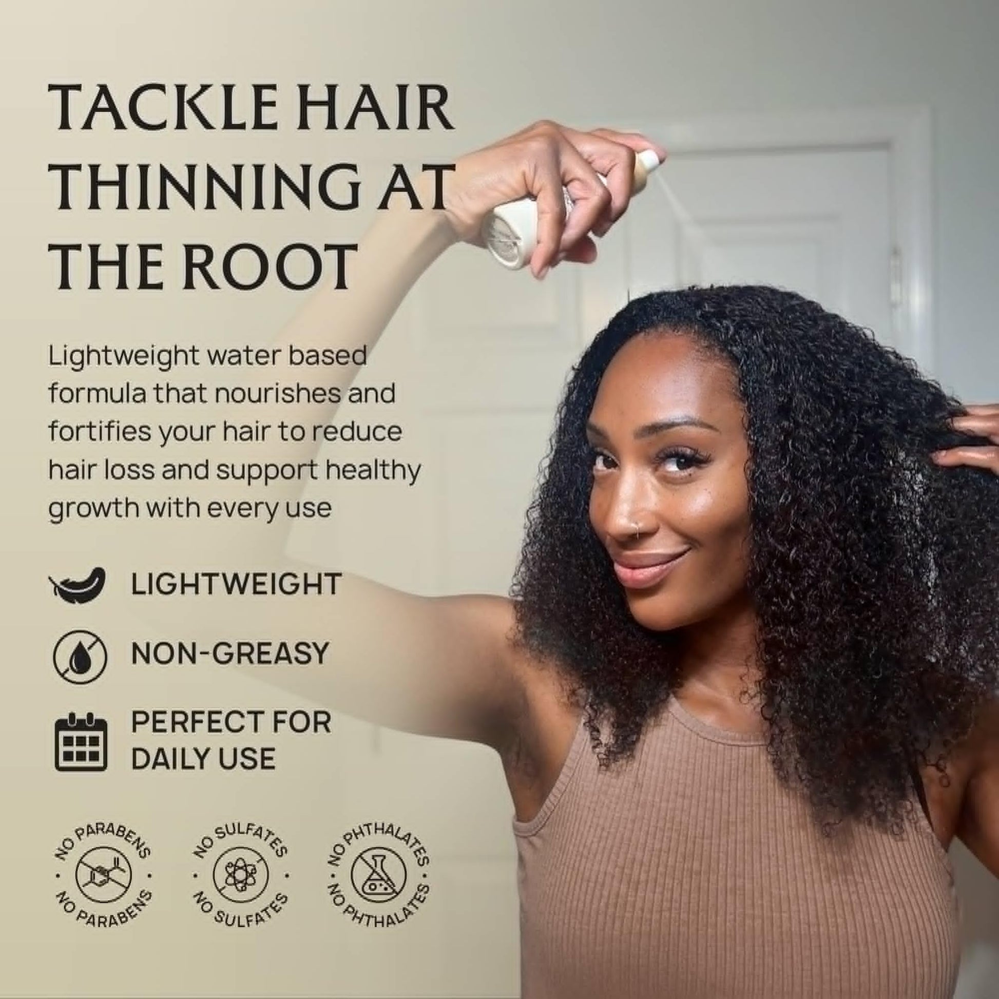 Lebanta hair growth tonic spray packaging showing organic ingredients.