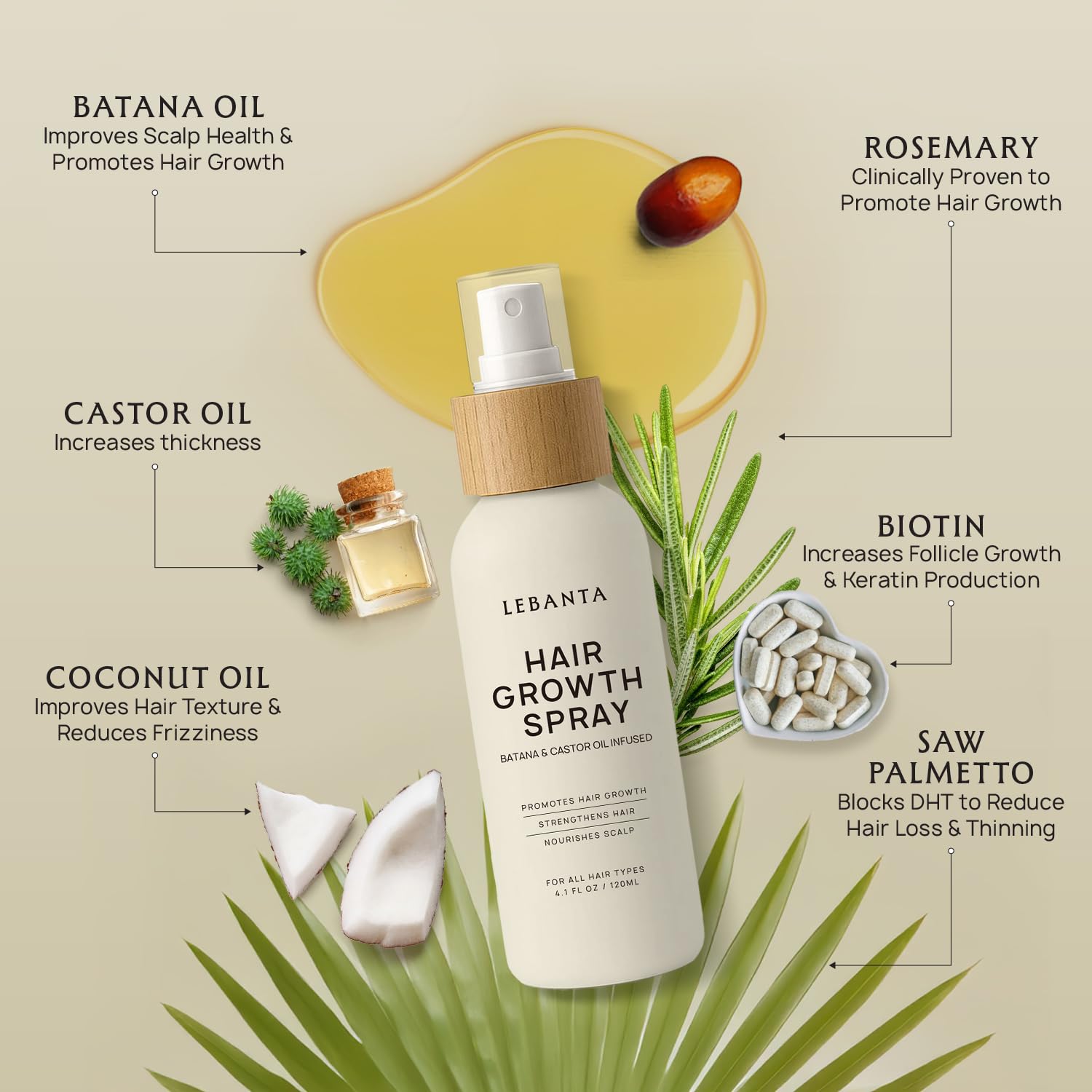 Lebanta batana and castor oil pump bottle for scalp massage.