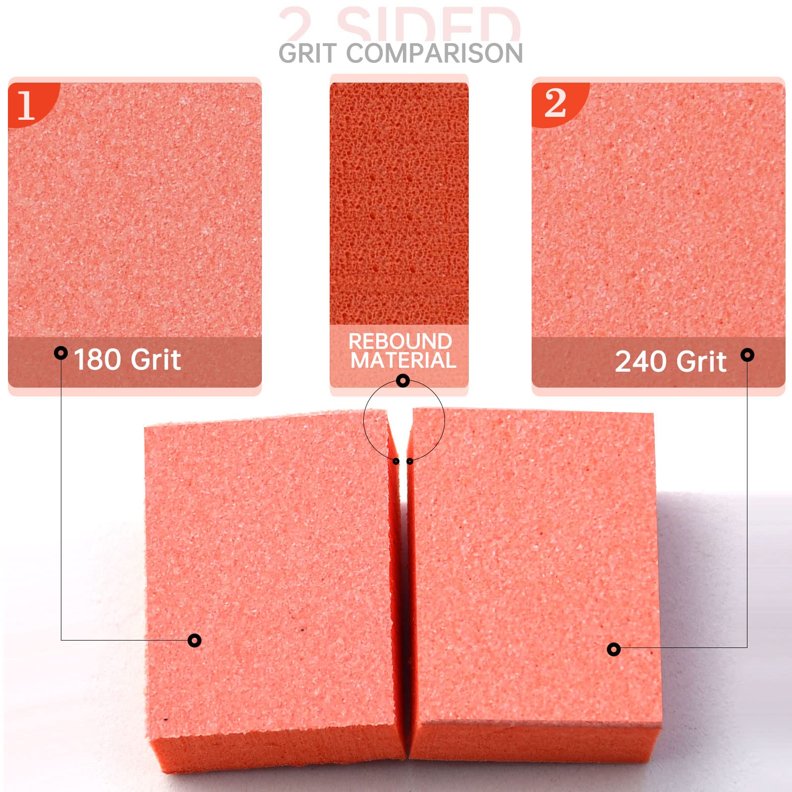 Close up of orange Maryton dual grit nail buffer block