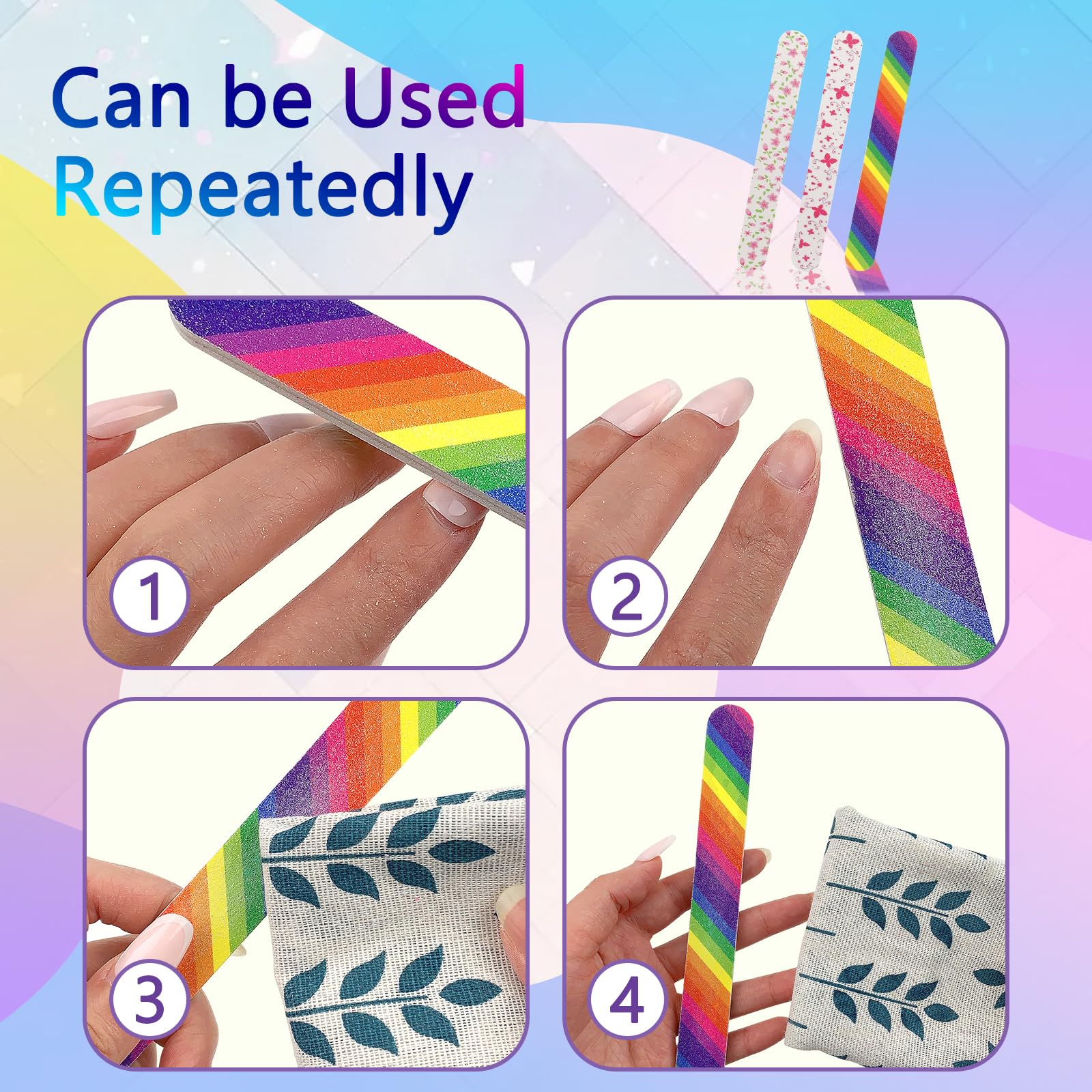 Set of 12 vibrant patterned nail files for manicure and pedicure