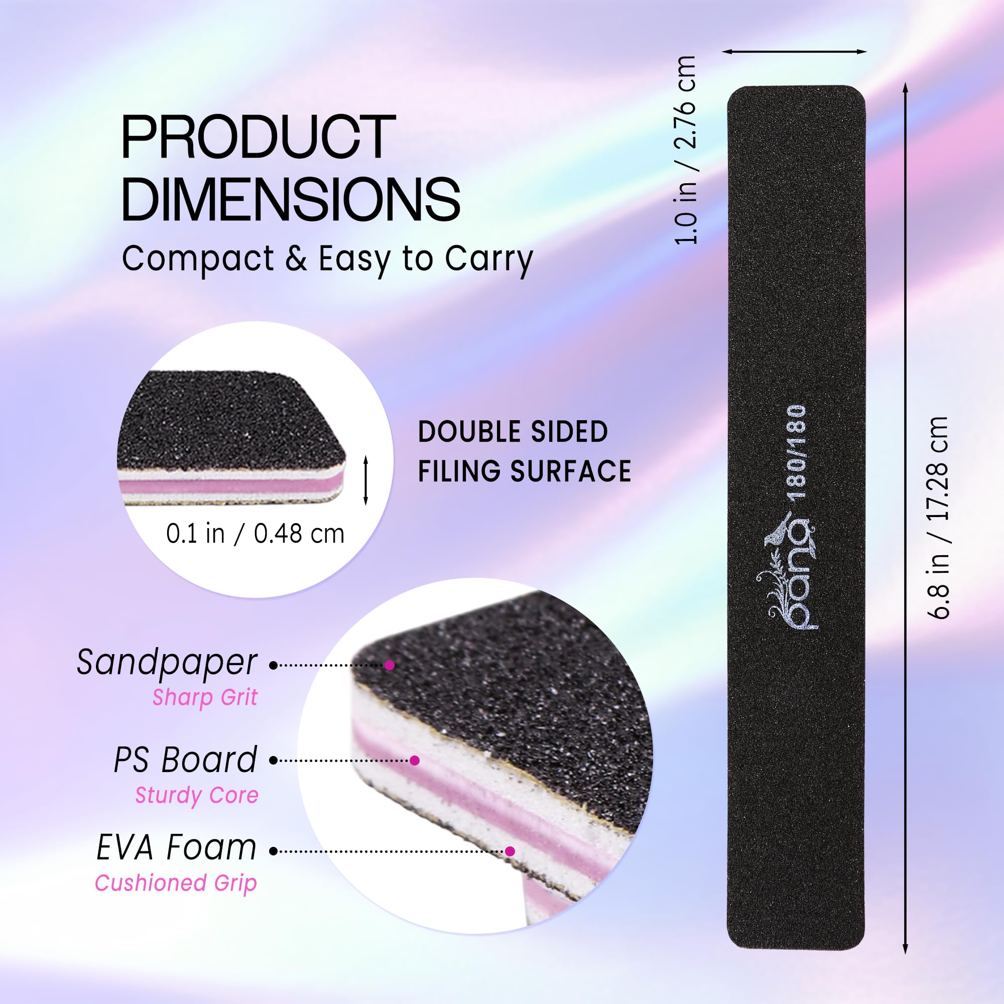 Black double-sided emery boards for natural and acrylic nails
