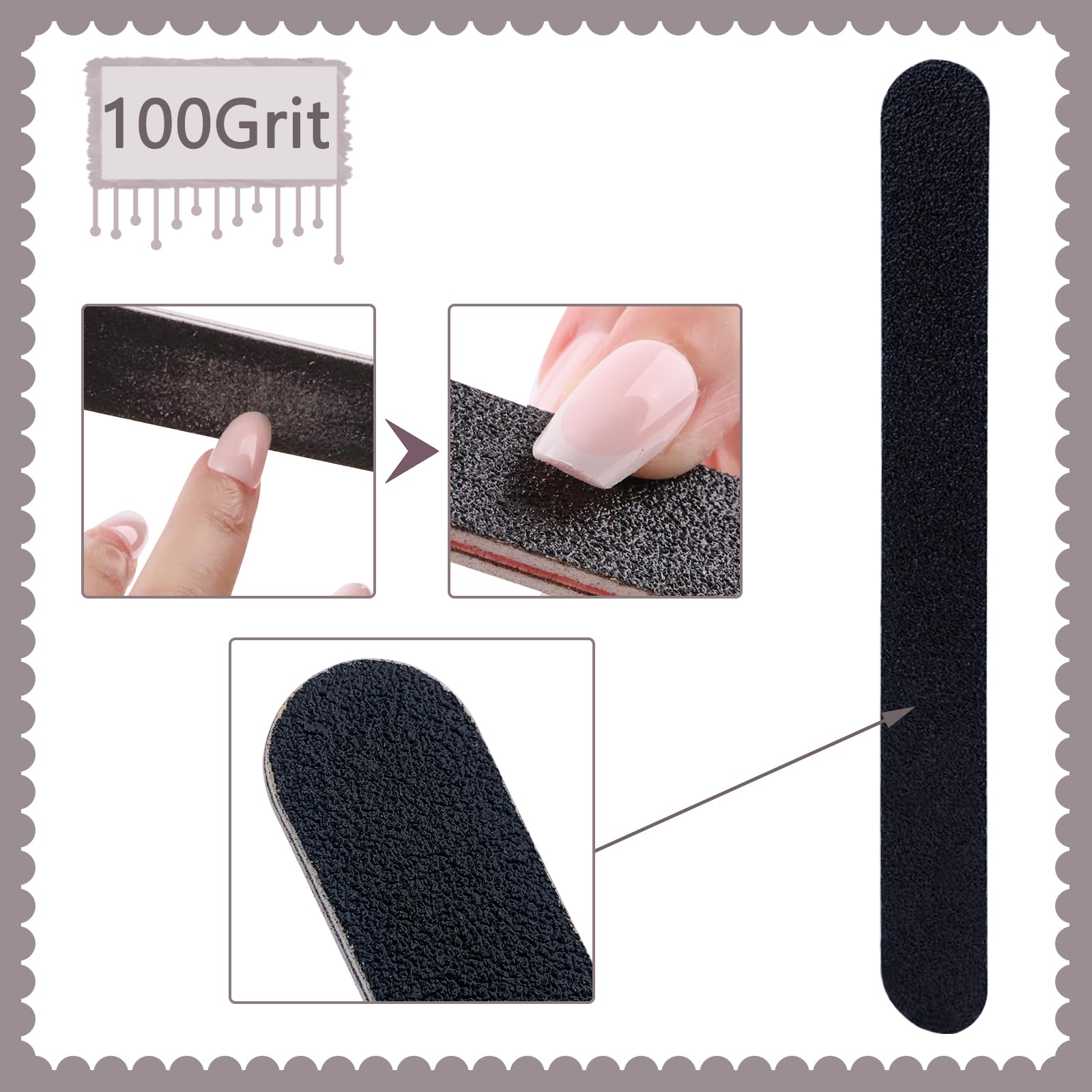 Close up of 100 and 180 grit nail file texture