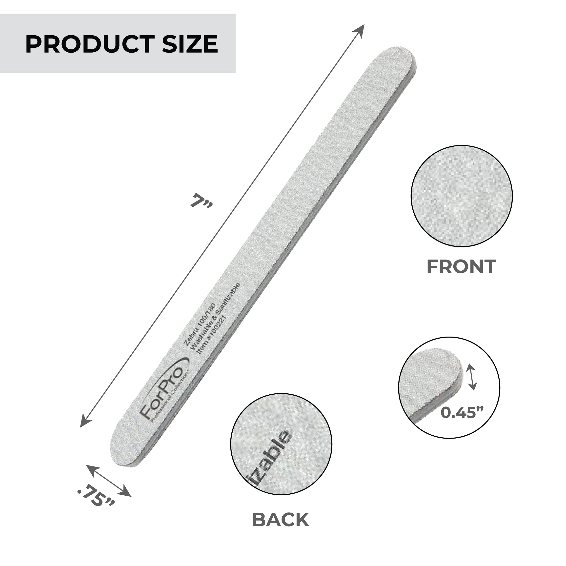 Close up of ForPro Zebra 100/180 grit double-sided manicure file
