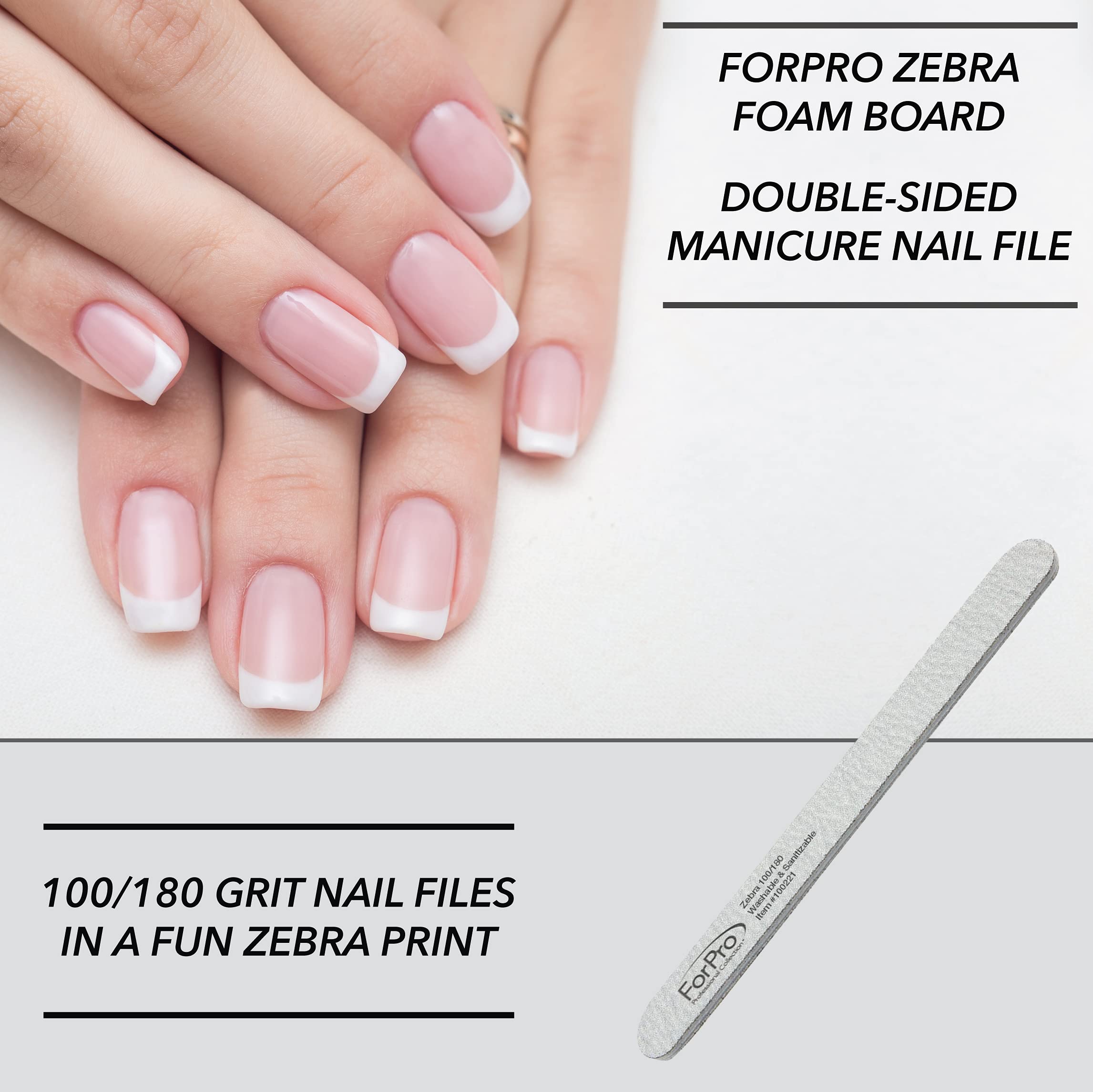 Stack of 50-count ForPro Professional Collection zebra nail files