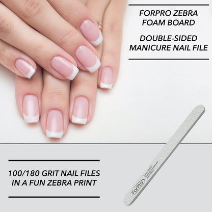 Stack of 50-count ForPro Professional Collection zebra nail files