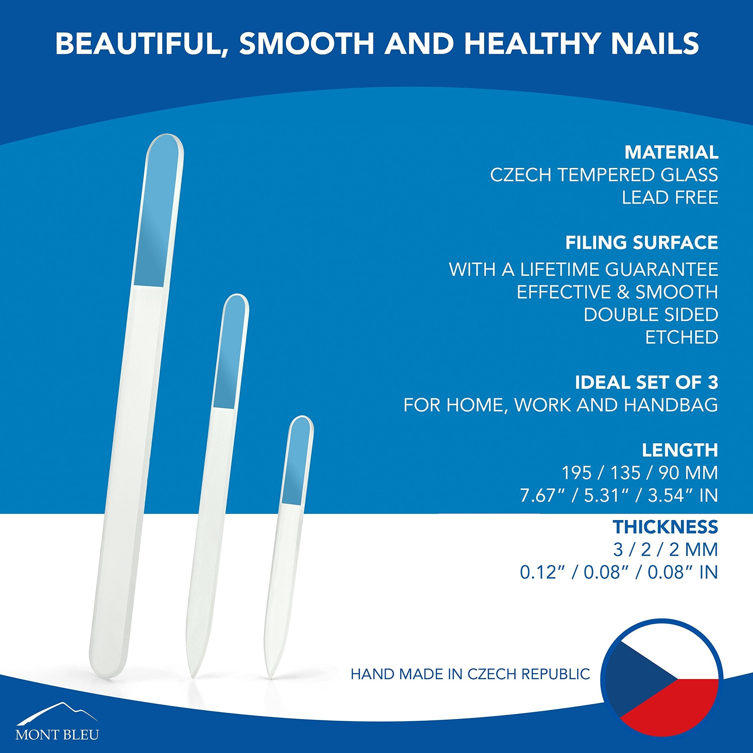 Handmade Czech tempered glass nail file set for natural nails