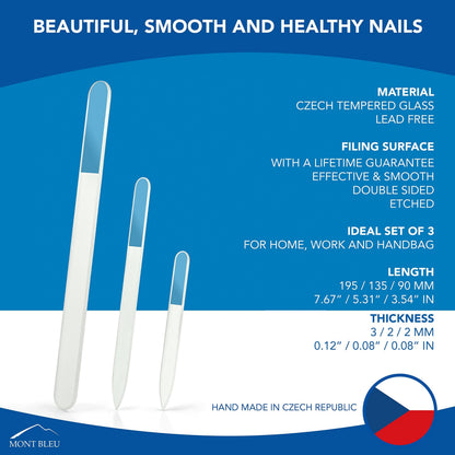 Handmade Czech tempered glass nail file set for natural nails