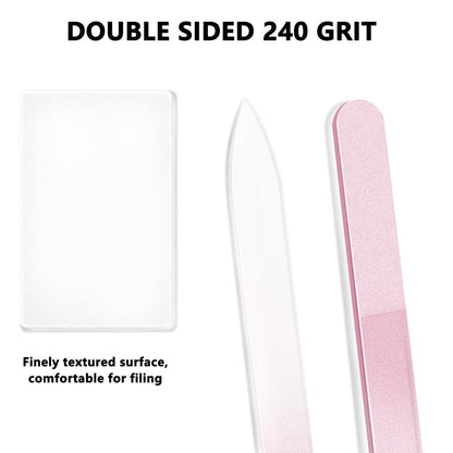 Anyi glass nail file set in pink green and blue colors