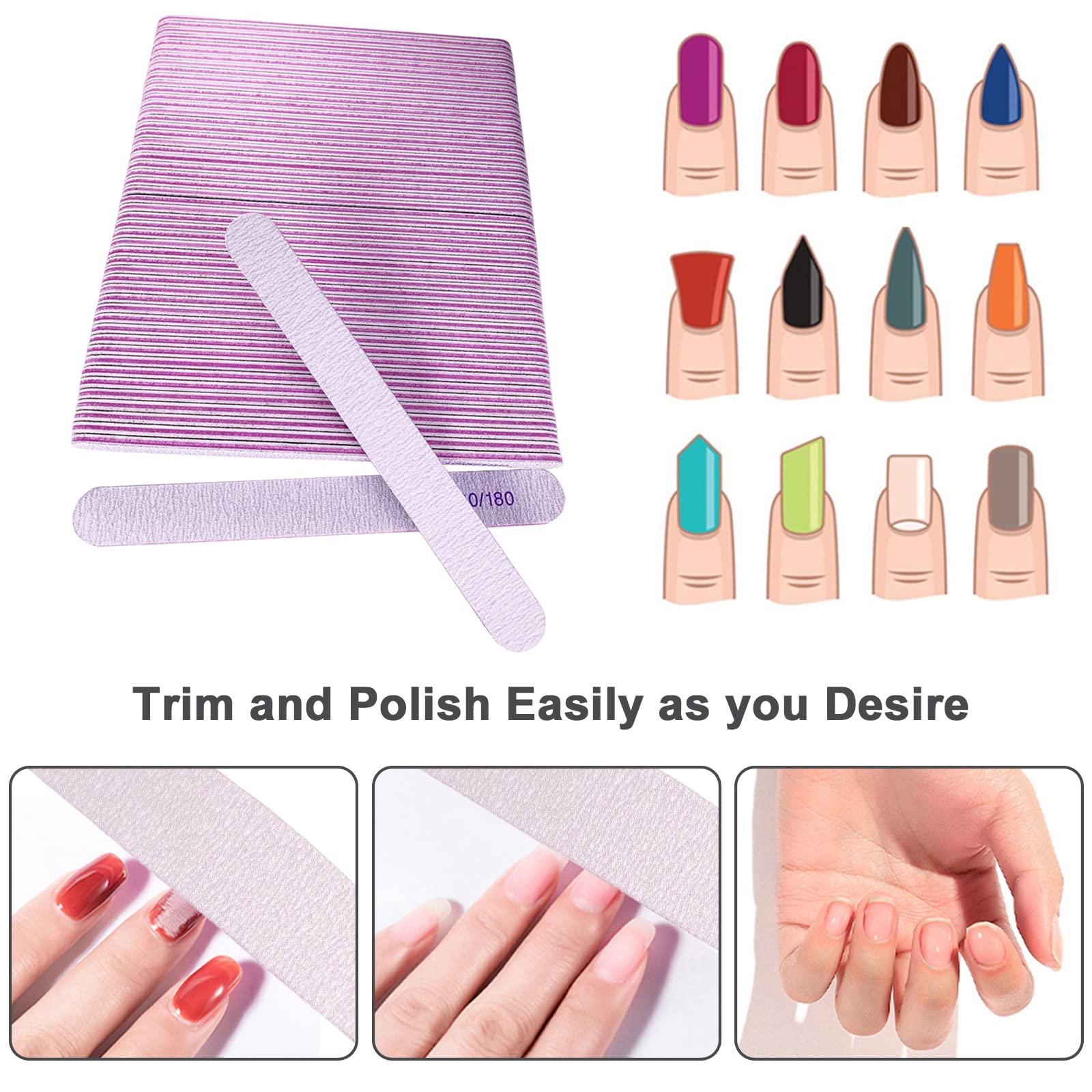 AhaTopia 100/180 grit double sided nail files bulk pack
