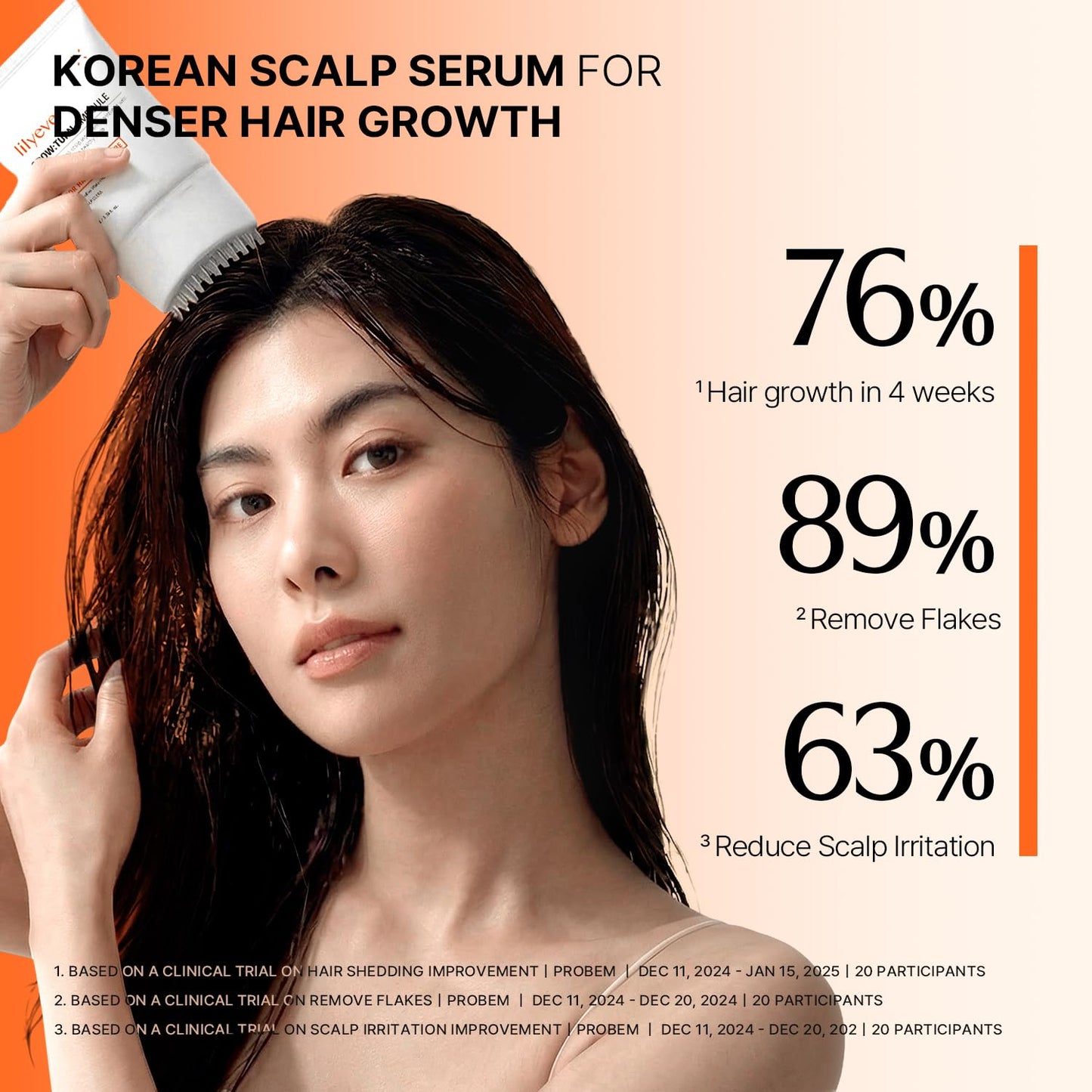 Korean hair care serum being massaged into the scalp using the built in tool.