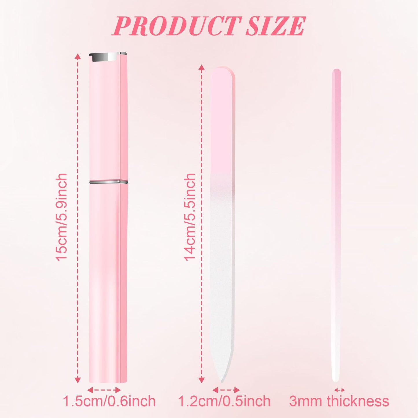 Six glass nail files with individual protective storage cases