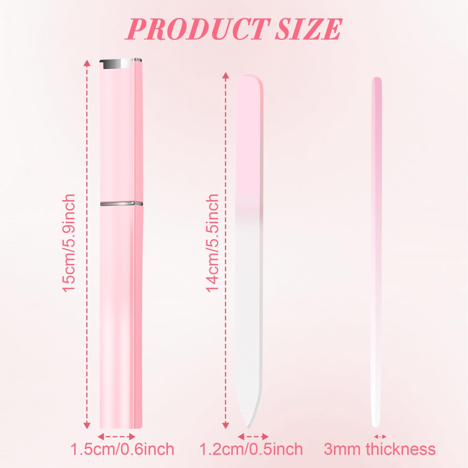 Six glass nail files with individual protective storage cases