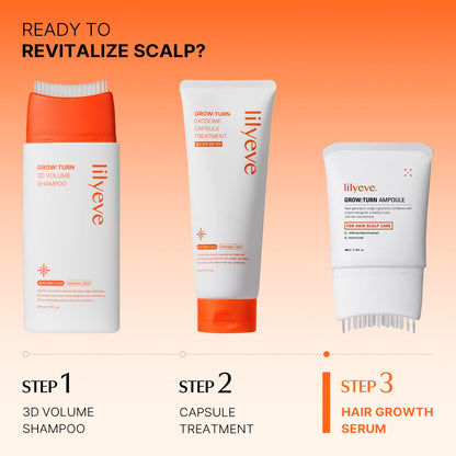Lilyeve GROWTURN Hair Growth Serum back label showing usage instructions and full ingredient list.