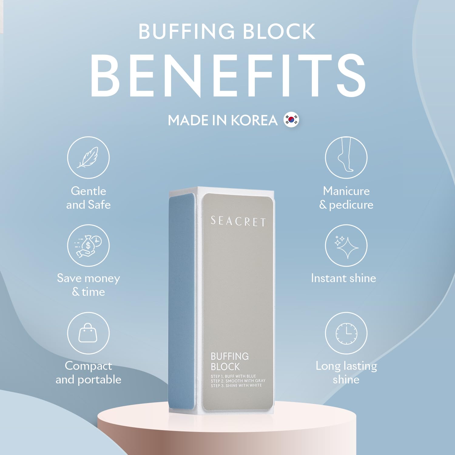 Close up of color coded surfaces on Seacret buffing block