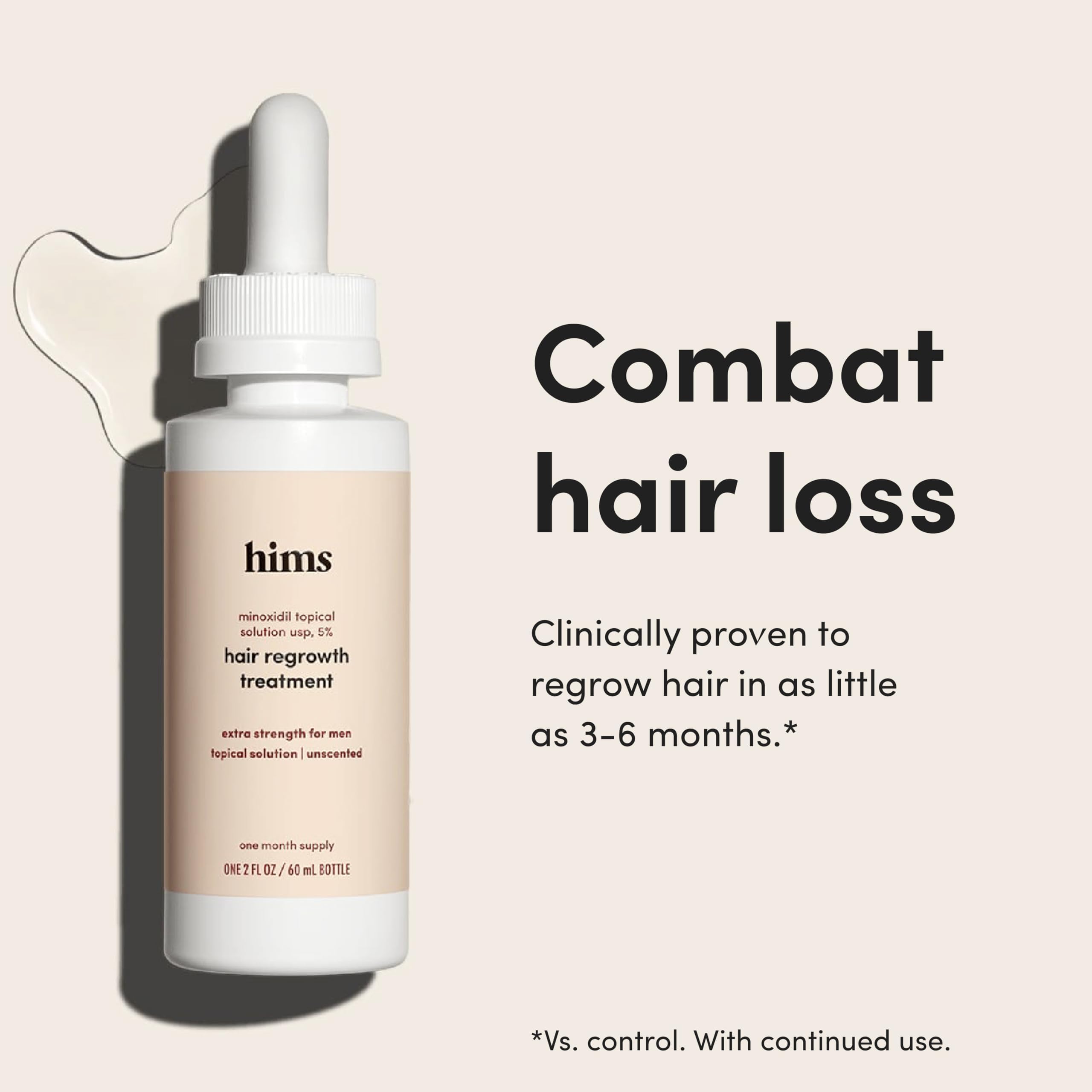 Hims Extra Strength Minoxidil five percent solution packaging highlighting premium hair care.