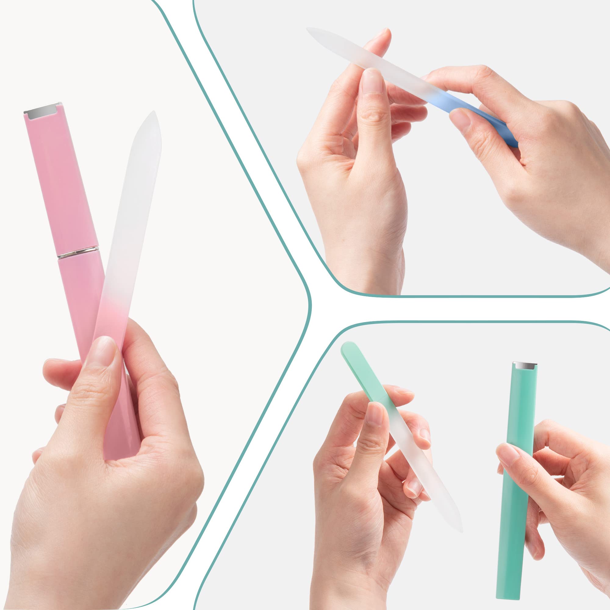 Diodiva glass nail file set showing green pink and blue colors
