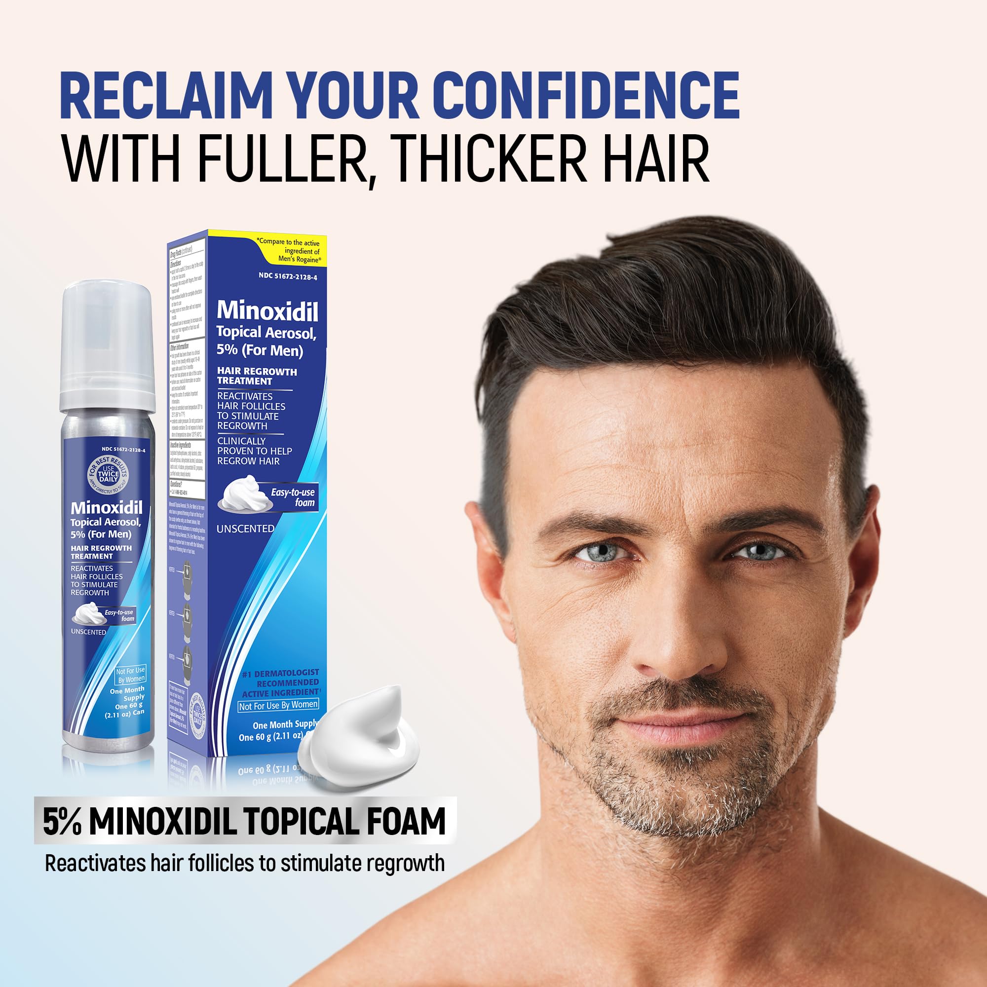 Taro Minoxidil 5 percent hair regrowth treatment canisters showing the unscented aerosol foam packaging