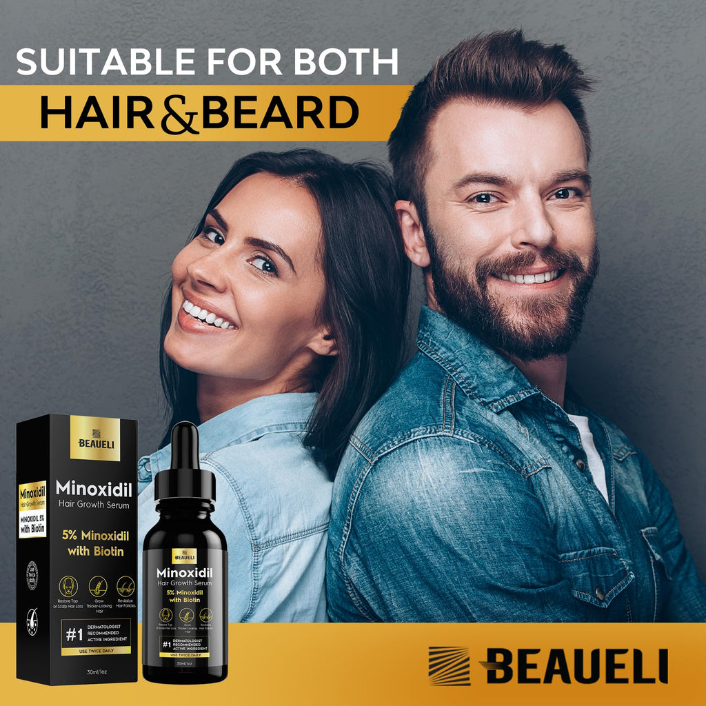 Beaueli 5 percent minoxidil bottle side profile and size reference