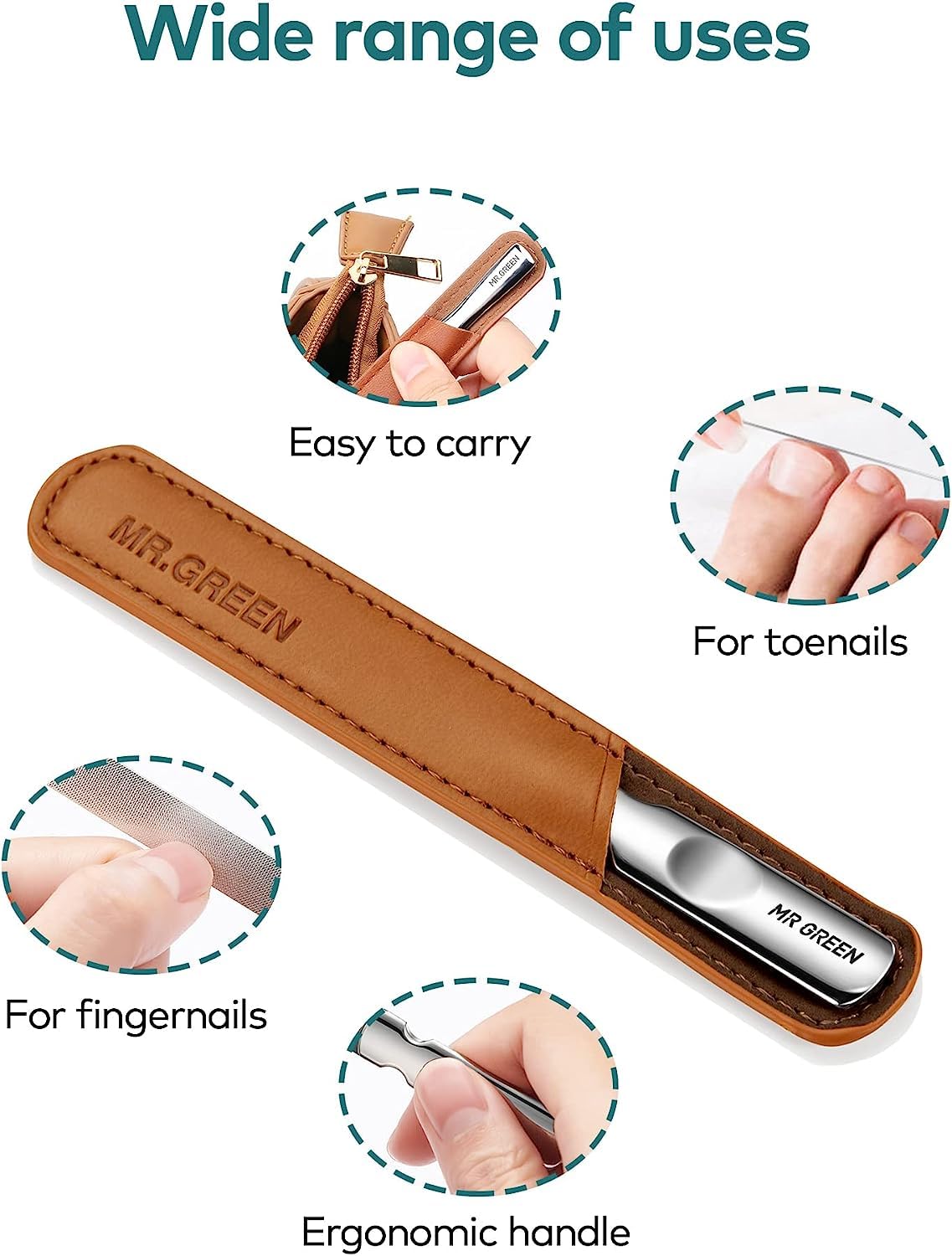 Mr. Green nail file showing ergonomic anti-slip handle design