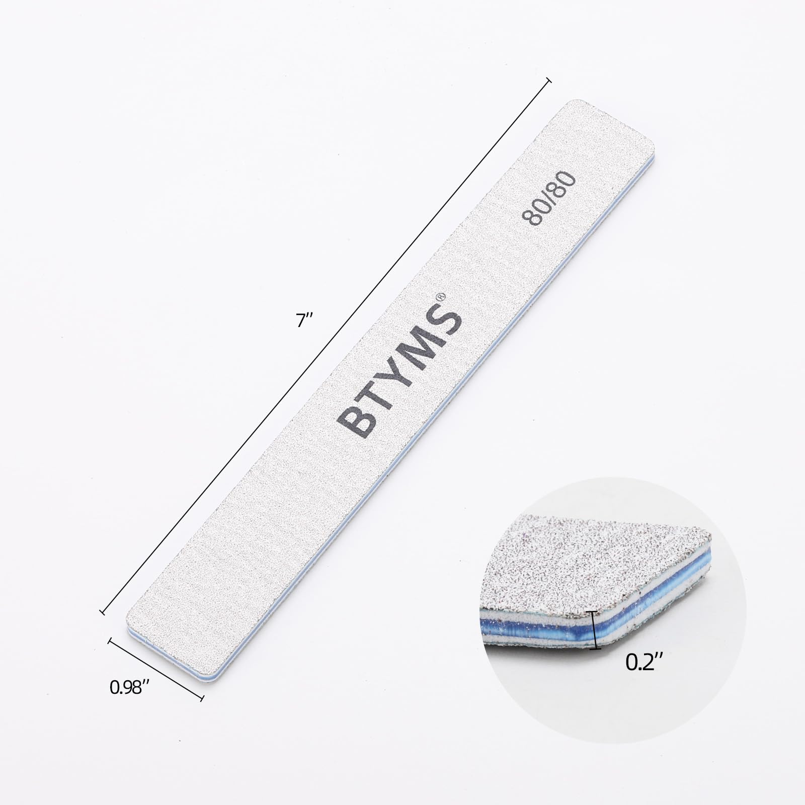 Btyms 80/80 grit rectangle nail files for acrylic and gel nails