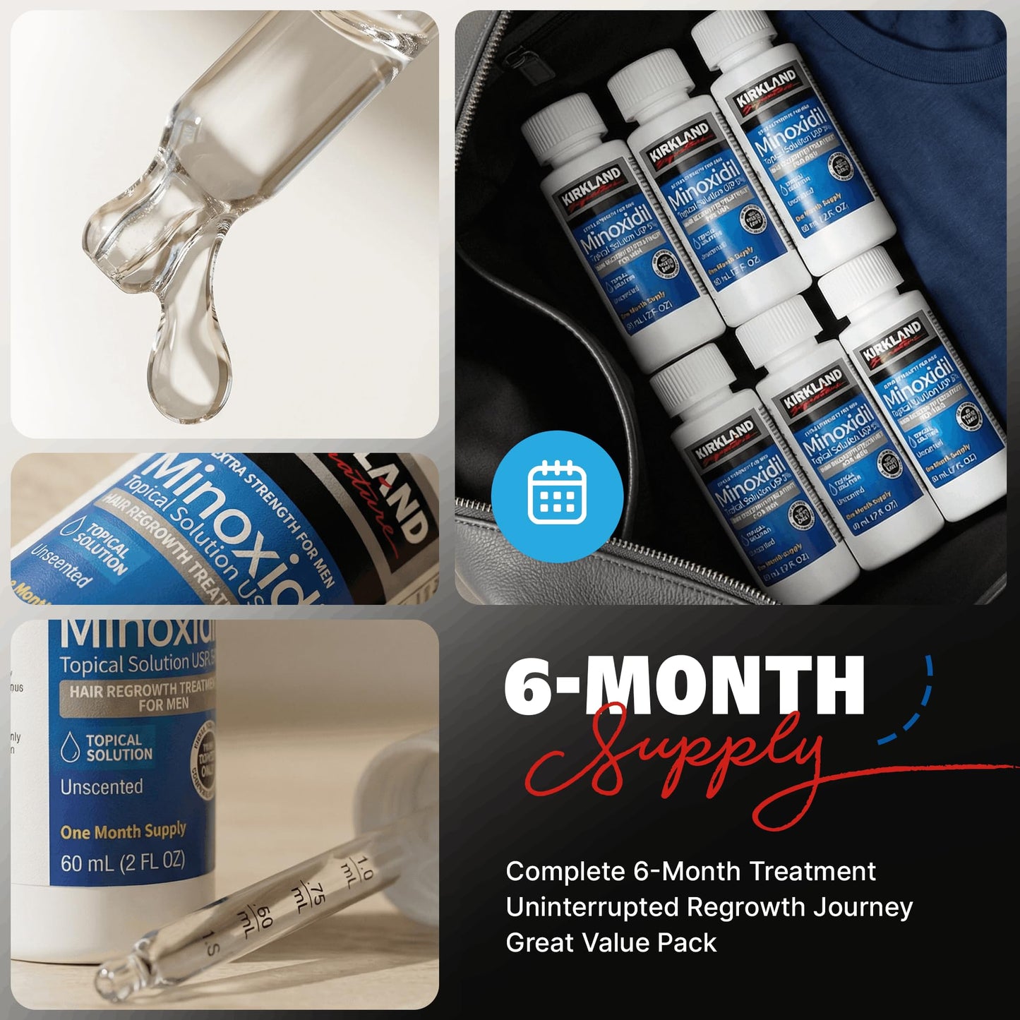 Complete packaging contents showing six bottles and instructional booklet