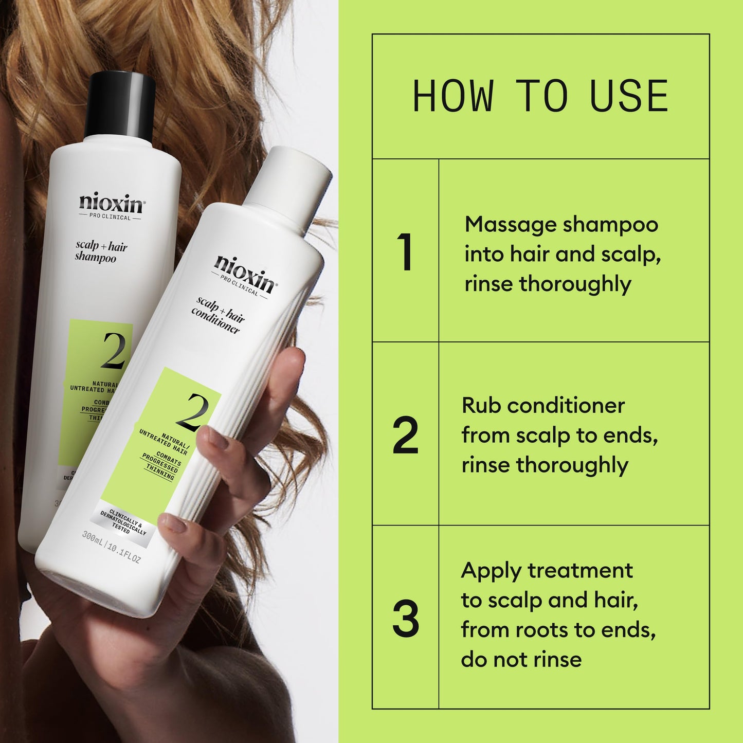 Three step professional Nioxin hair care routine set for thinning hair solutions