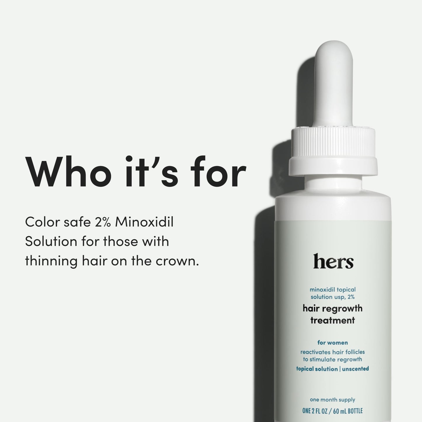 Back label of Hers Minoxidil Two Percent solution displaying usage instructions.