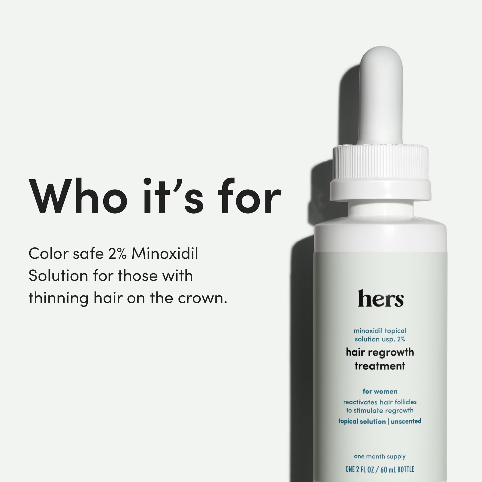 Back label of Hers Minoxidil Two Percent solution displaying usage instructions.