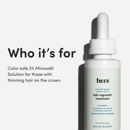 Back label of Hers Minoxidil Two Percent solution displaying usage instructions.