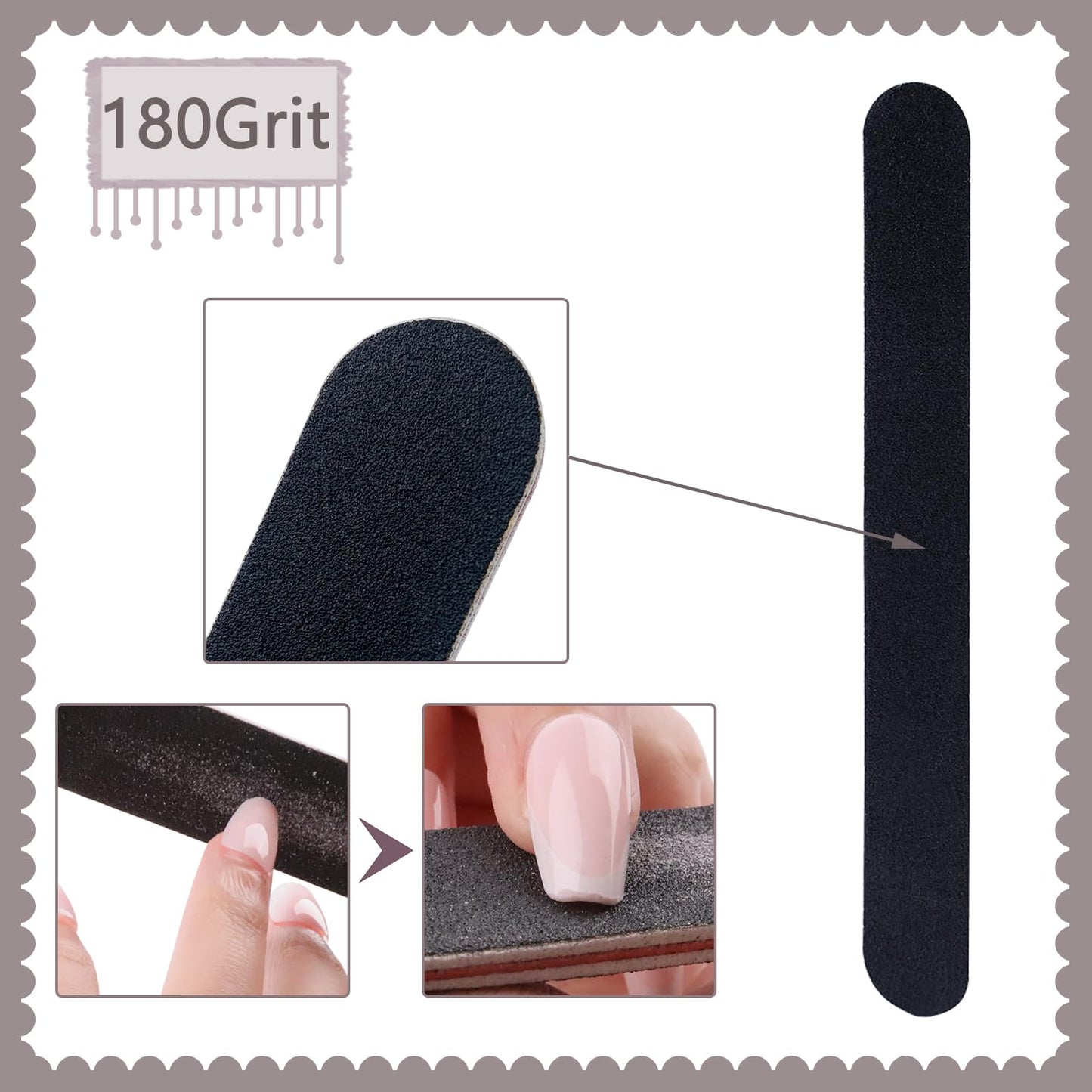 Lnaujs nail files arranged to show 100 and 180 grit sides