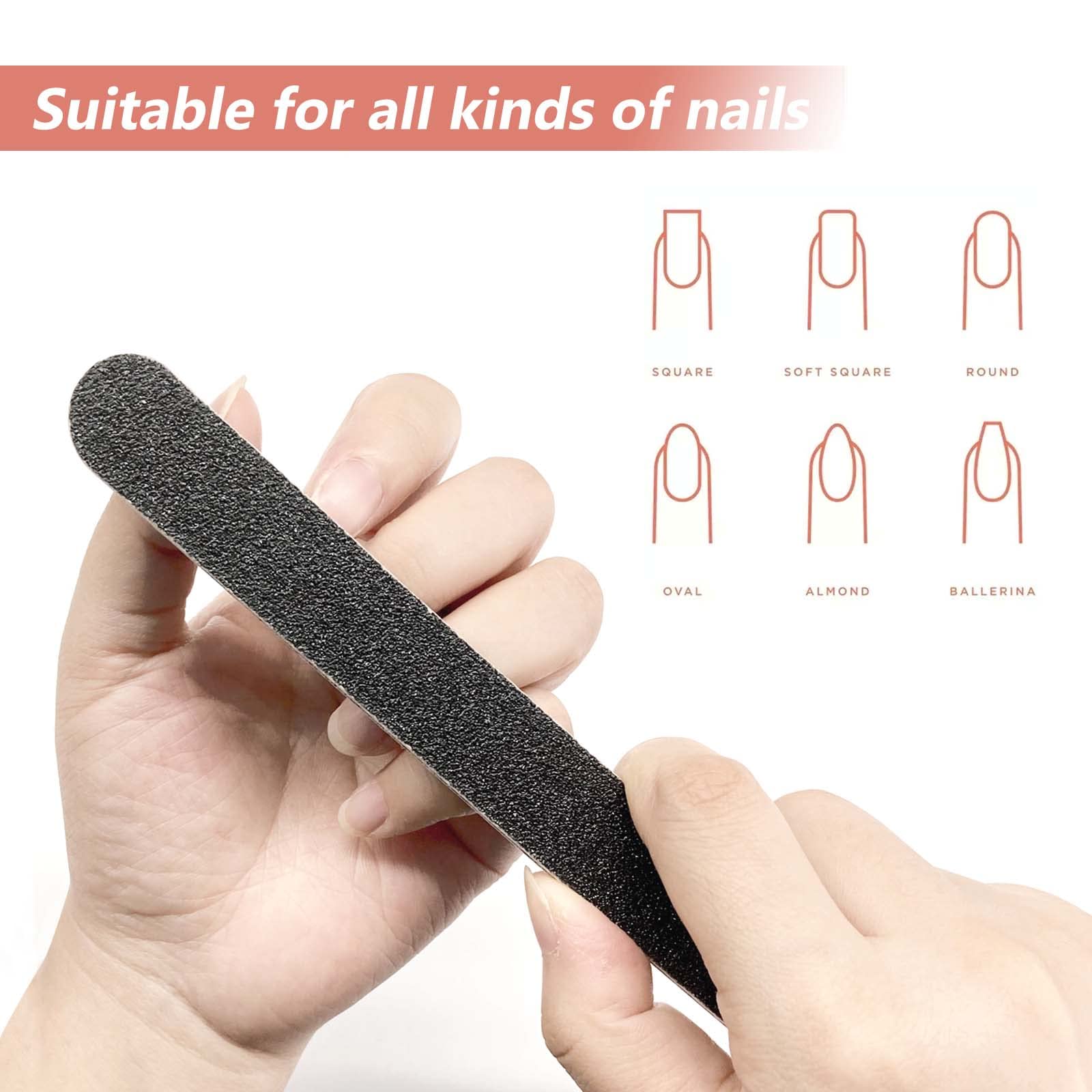 Using fine 180 grit side for natural nail smoothing