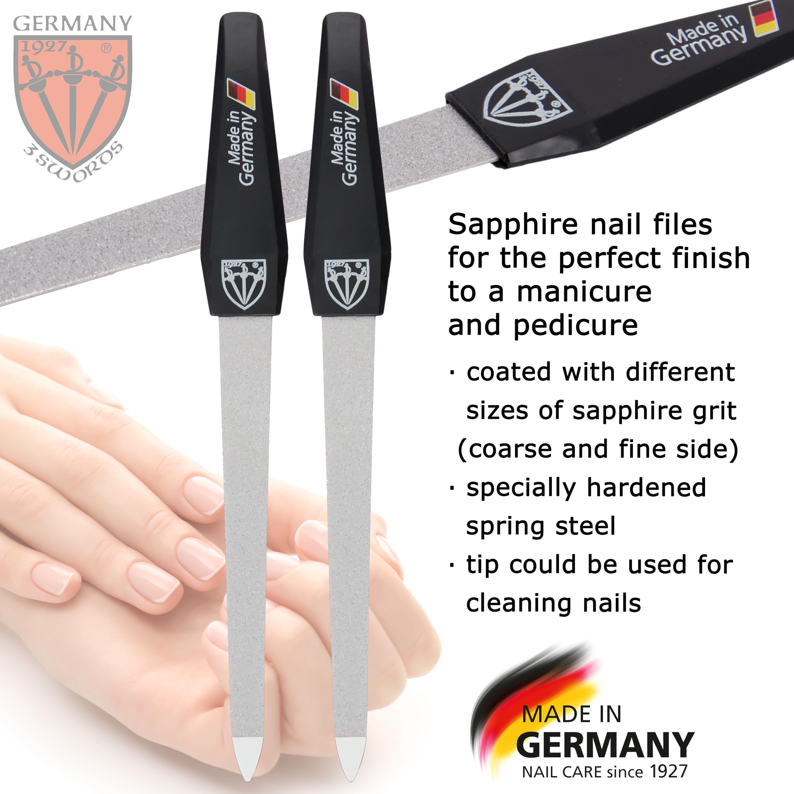 Close up of 3 Swords Germany professional sapphire nail file surface