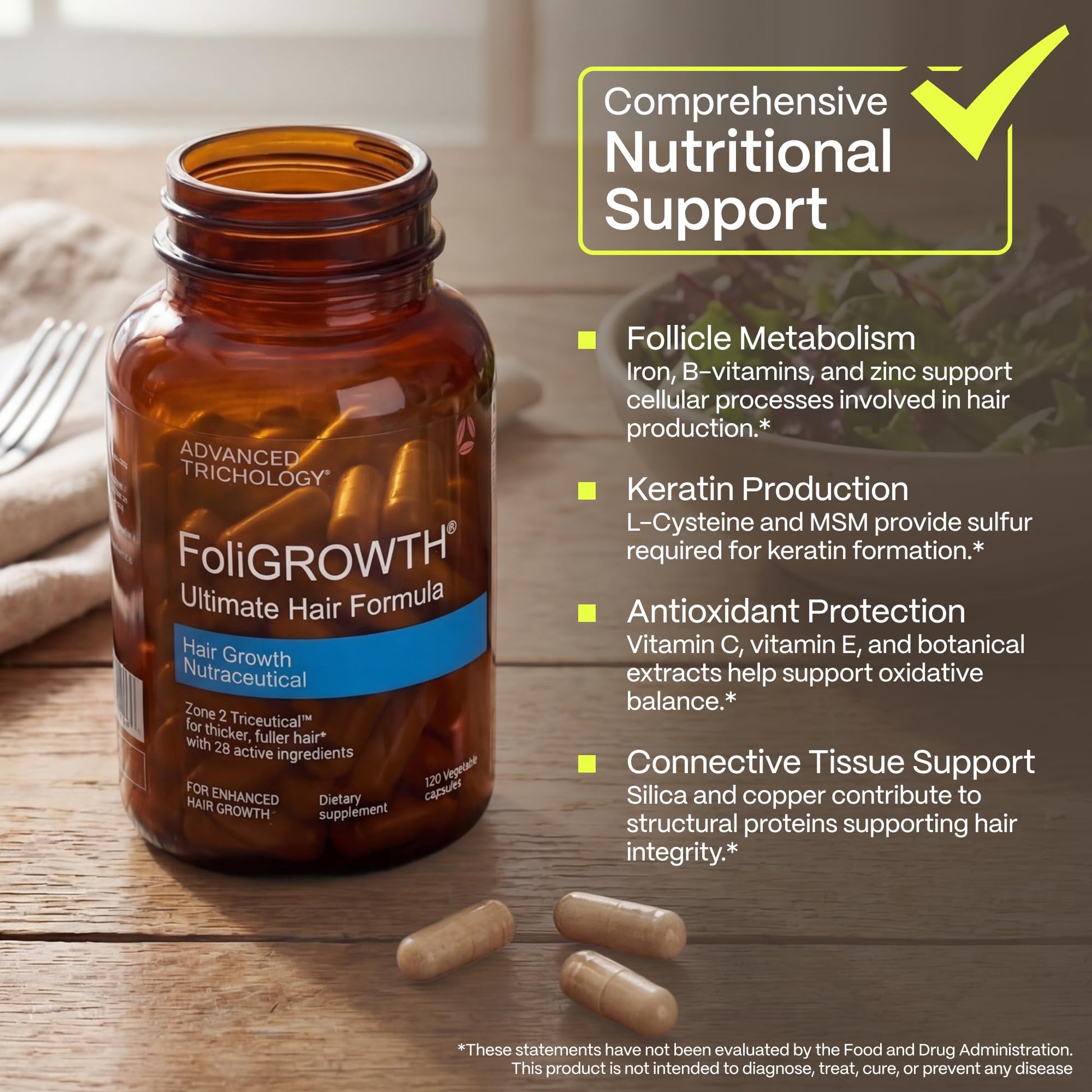 Advanced Trichology FoliGROWTH capsule size and texture visualization for daily hair care routine