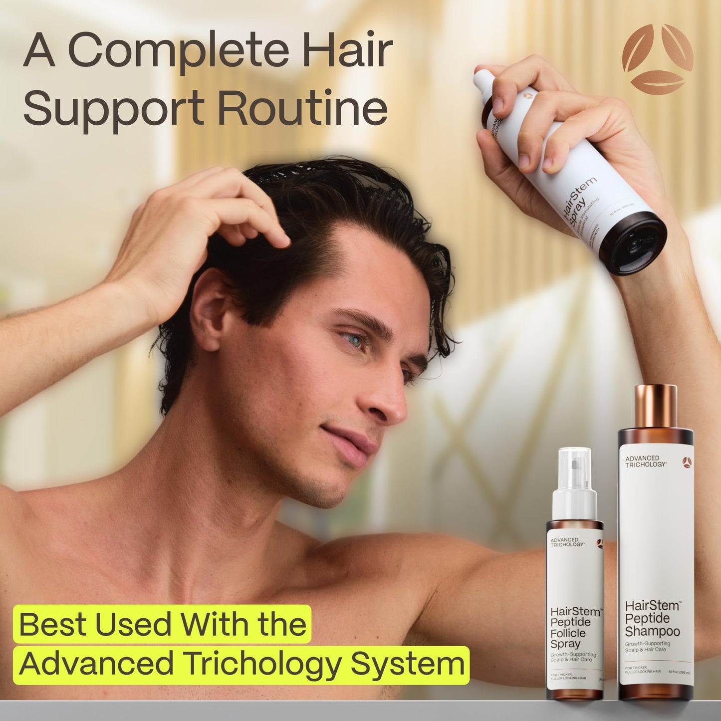 Advanced Trichology FoliGROWTH lifestyle shot displaying the authentic USA imported supplement packaging