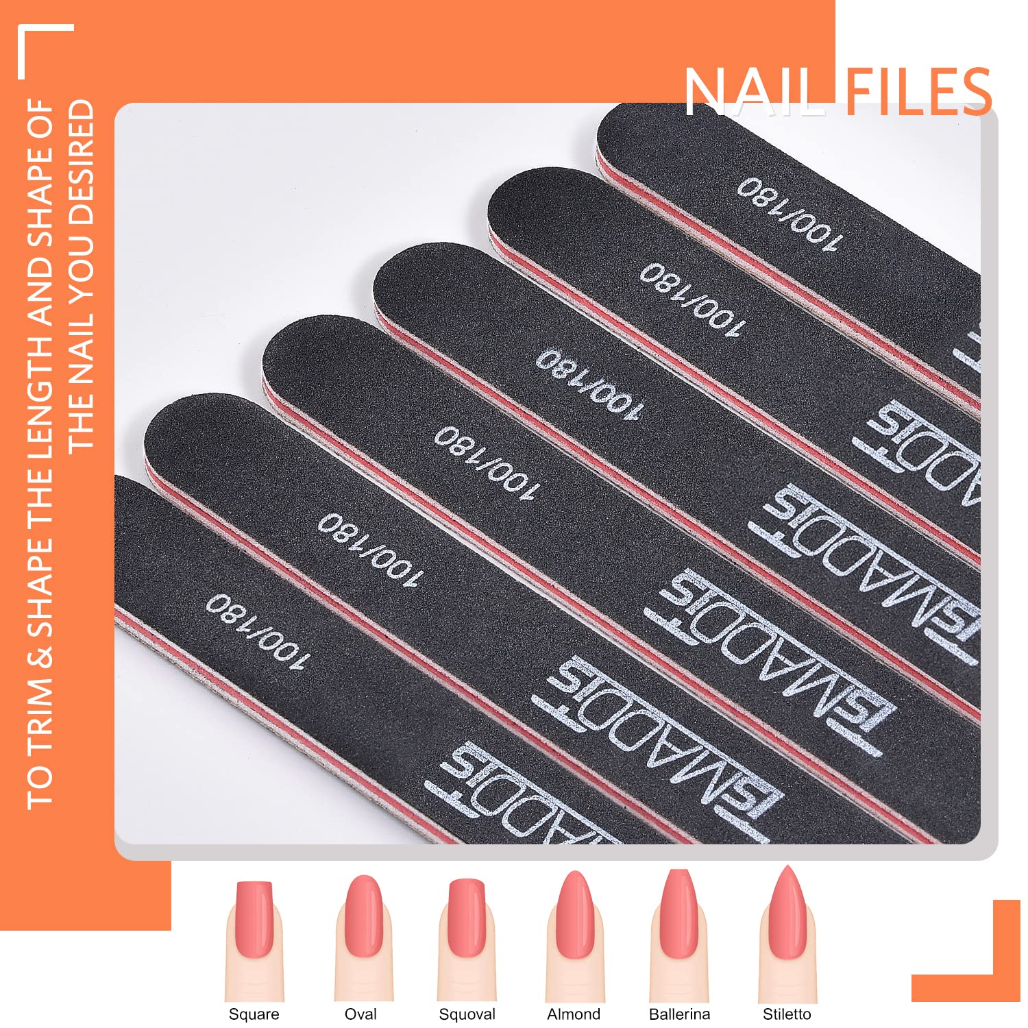Close up of TsMADDTs dual sided 100 180 grit emery board nail files