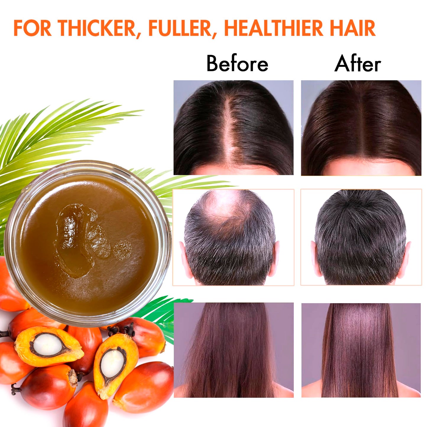 Natural hair growth treatment jar with botanical graphics