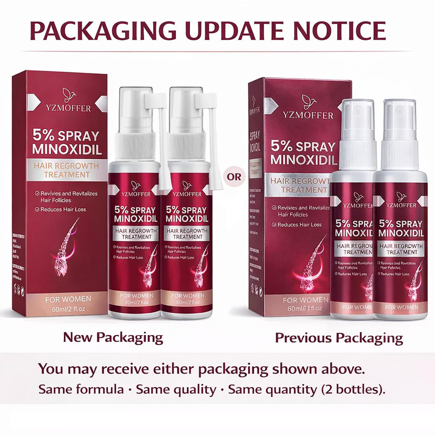 Two pack of extra strength topical hair regrowth solution for women pattern thinning