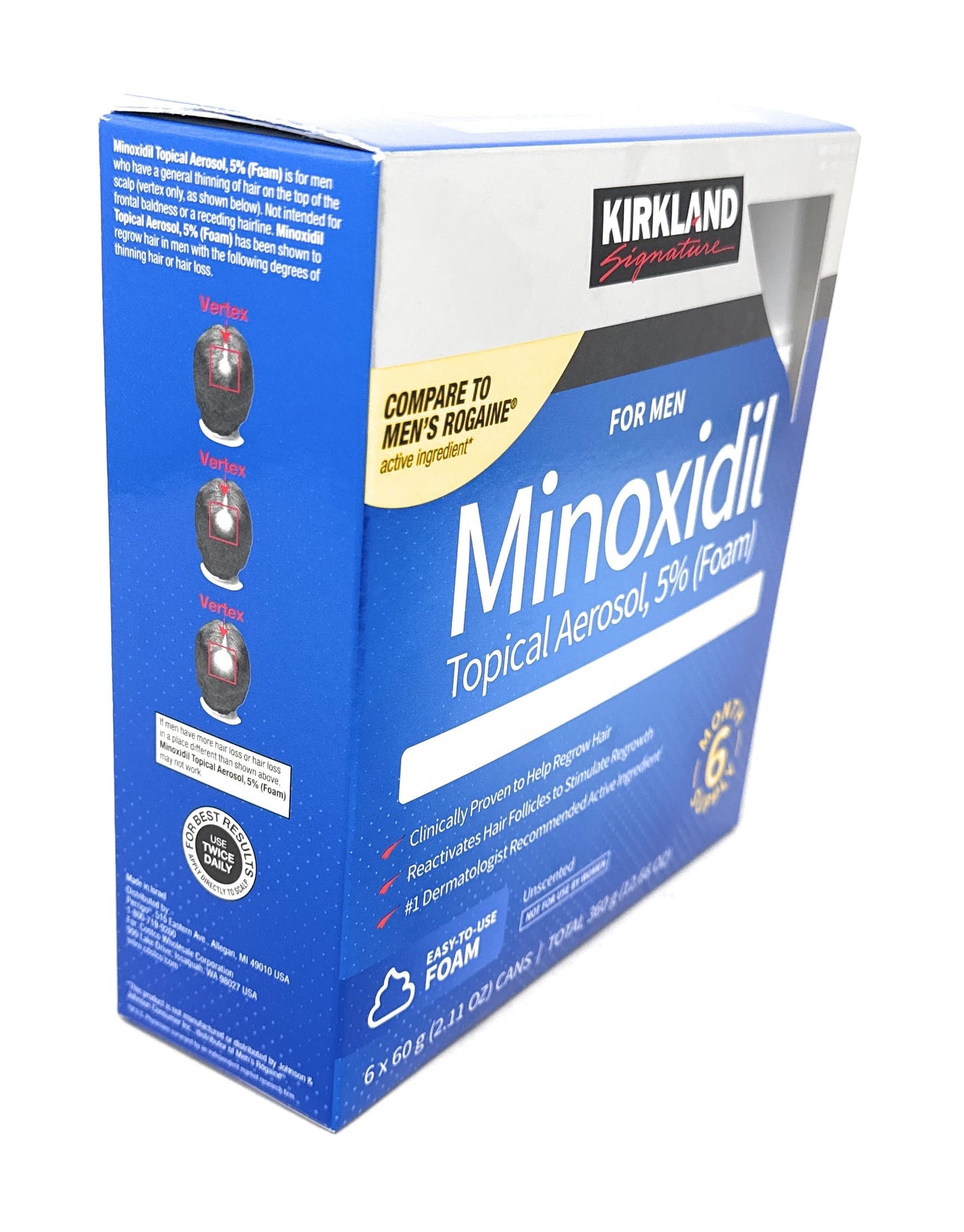 Authentic USA imported Kirkland minoxidil topical aerosol foam label detail