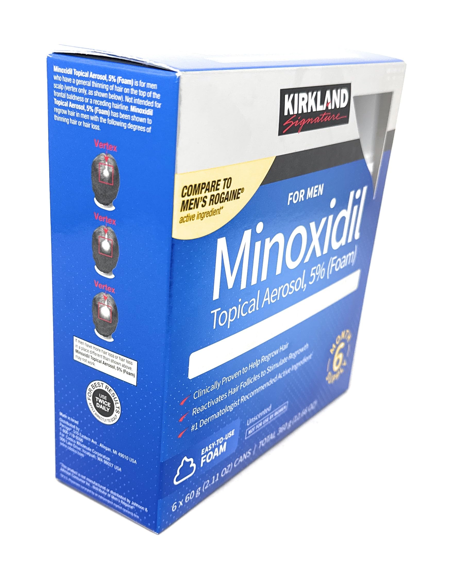 Authentic USA imported Kirkland minoxidil topical aerosol foam label detail